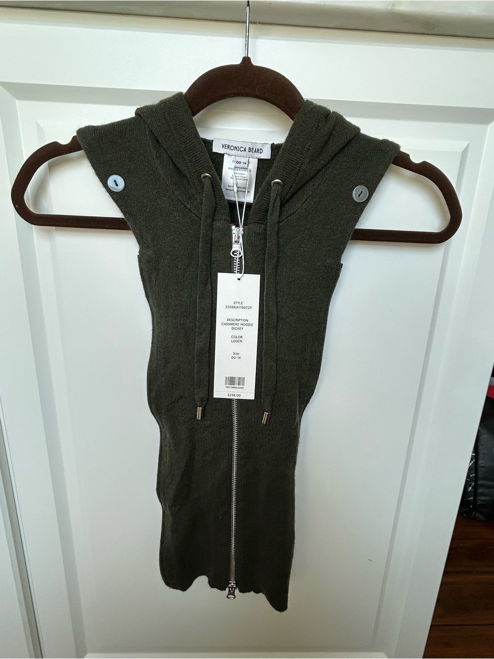 Veronica Beard Loden green, hooded Dickey insert.